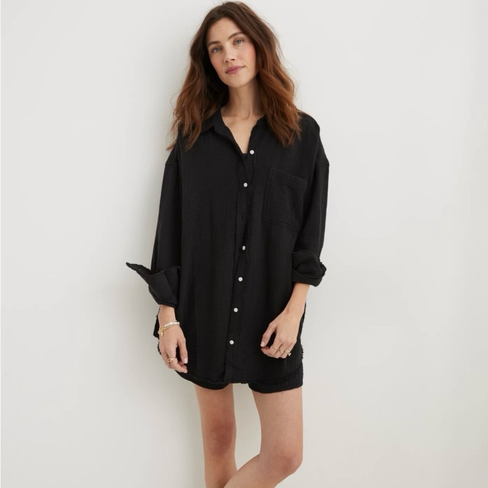 Aerie Black Button-Down Shirt